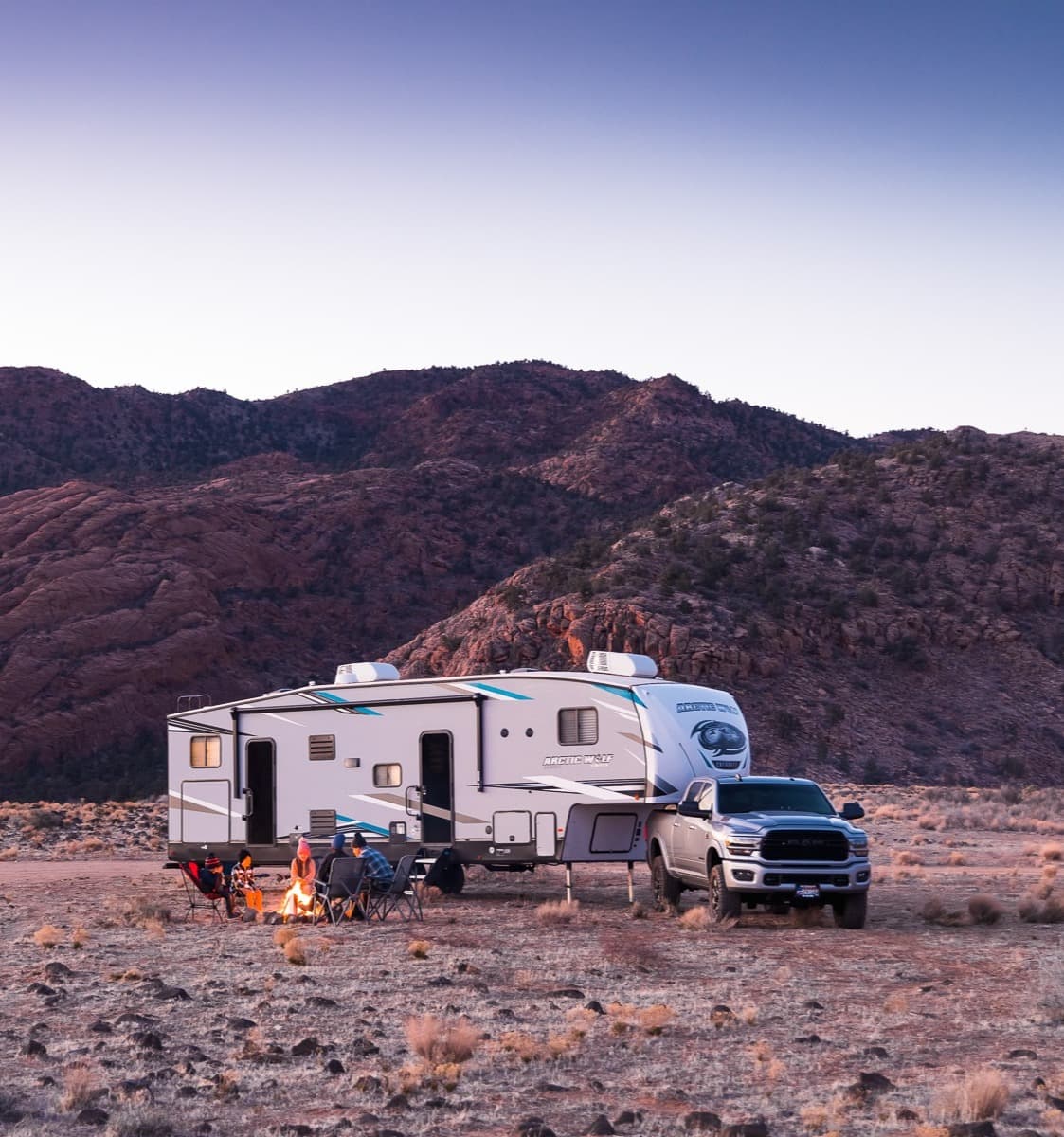 Truck hauling camper